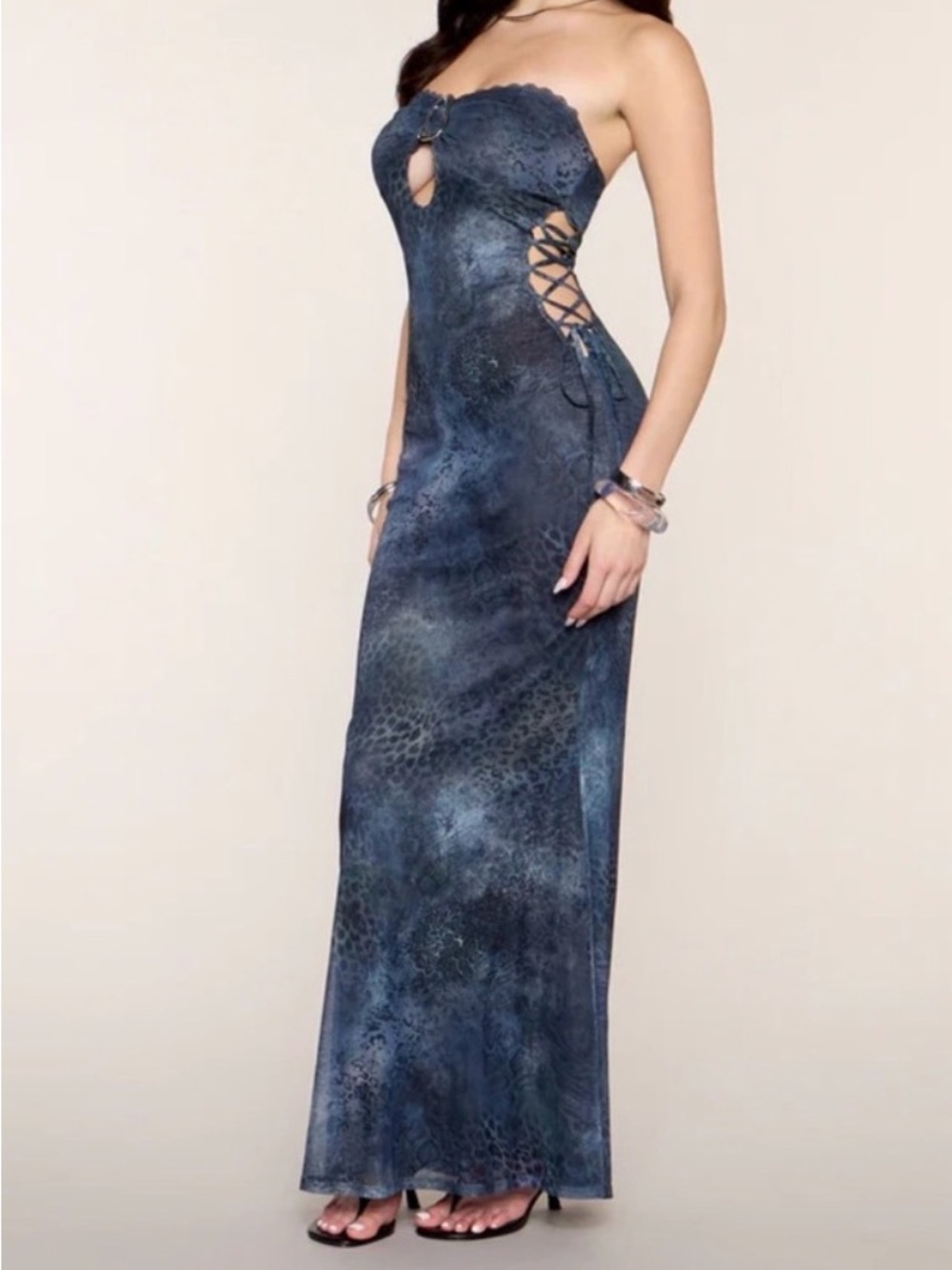 Windsor Strapless Navy Blue Tie-Side Maxi Dress